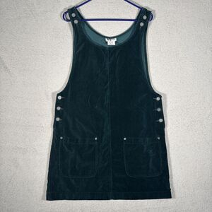 Vintage Y2K 90s NY Jeans Womens Size S Velvet Emerald Green Bib Dress Mini USA
